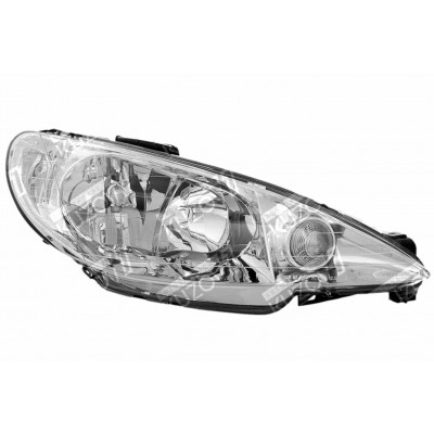 Передняя фара (правая) Прозрачный, Двухламповая, DEPO для PEUGEOT 206 1998-2003 - фото