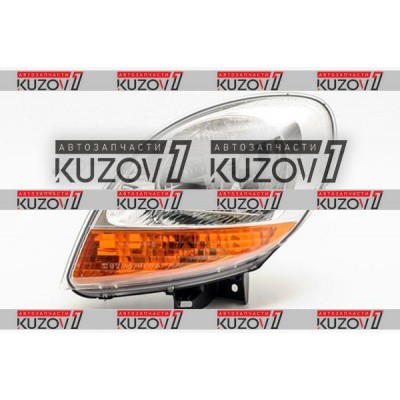 Передняя фара (левая) Хром, С Желтым Поворотом, DEPO для RENAULT KANGOO 2003-2008 - фото